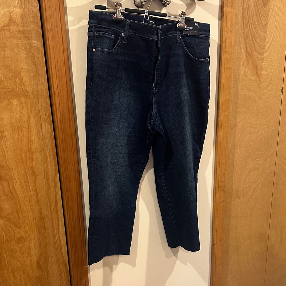 Express Midnight Blue Straight Ankle High Rise Jeans